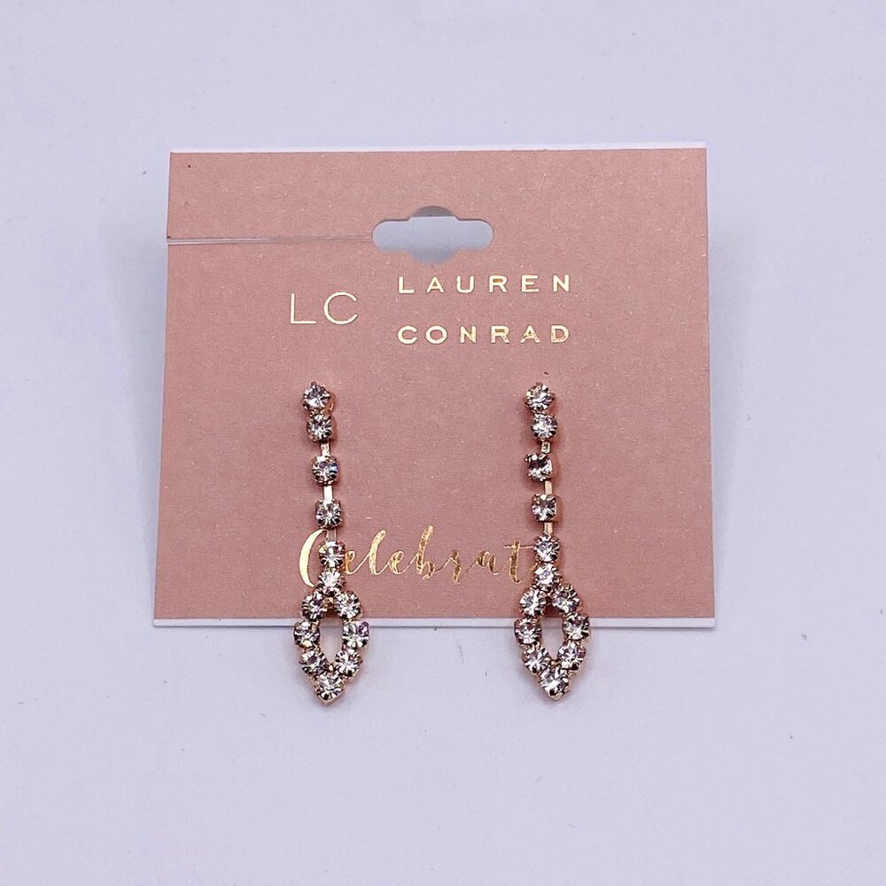 LC Lauren Conrad Celebrate Rhinestone Goldtone Dangle Earrings New Fancy Formal - Picture 1 of 3